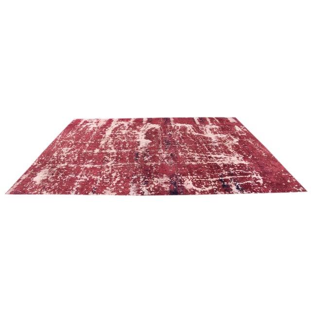 1960s Vintage Distressed Overdyed Handmade Ruby-Red Abstract Wool Rug For Sale - Image 5 of 9