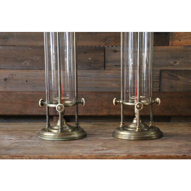 1980s Vintage Pair of Chapman Brass & Glass Hurricane Candle Holders, 1985 For Sale - Image 5 of 18