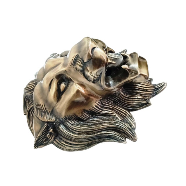 Antique Brass Finish Metal Lion Head Wall Sculptures For Sale - Image 6 of 9