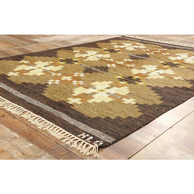 Coffee Signed Hlo Vintage Swedish Rollakan Rug - 06'06 X 09'03 For Sale - Image 8 of 10