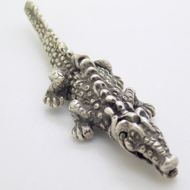 Metal Vintage Handmade Silver Crocodile Alligator Figurine with Tilting Head, 1970s For Sale - Image 7 of 14