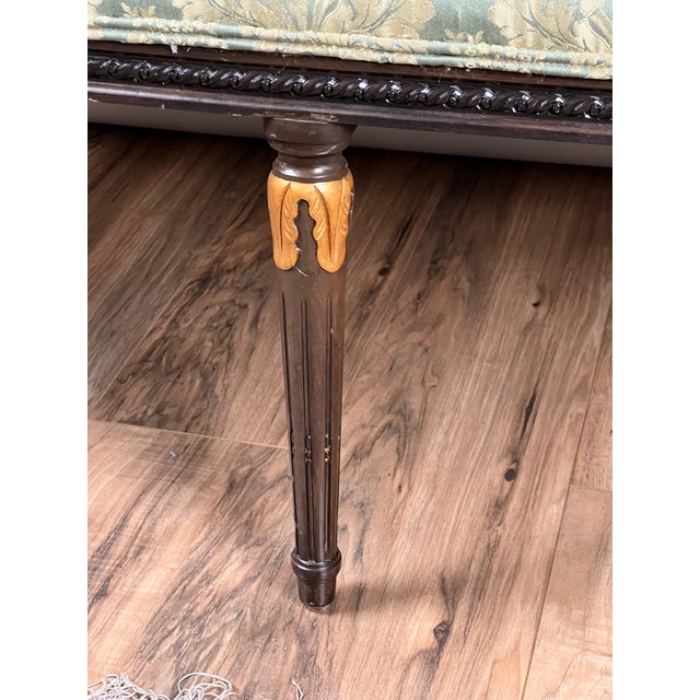 Green Vintage Louis XVI Style Settee in Green Damask Upholstery 1 of 2 For Sale - Image 8 of 10