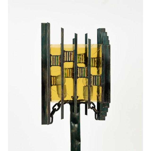 Metal Brutalist Floor Lamp in Iron and Art Glass attributed to Biancardi & Jordan, Italy, 1970s For Sale - Image 7 of 16