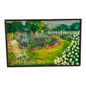 1960s Mid-Century Folk Art Painting Oil on Board, Framed