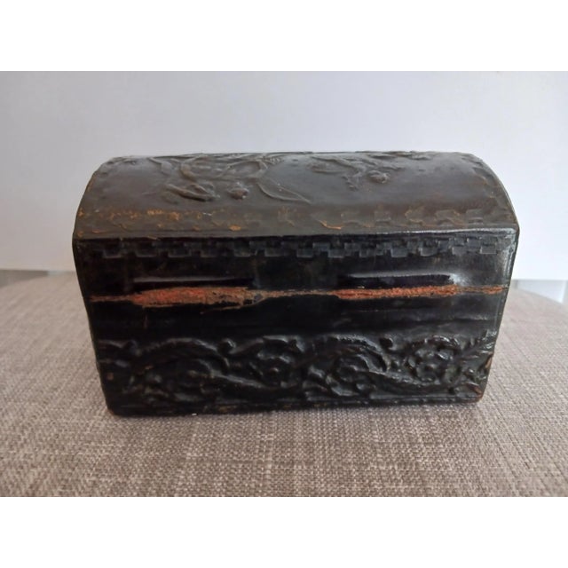 Italian Cherub and Angel Italy Antique Black Leather Dometop Box For Sale - Image 3 of 6