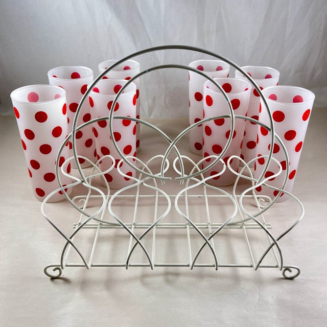 Hazel-Atlas Hazel-Atlas Red Polka Dot Highball Glasses in Caddy, S/8 For Sale - Image 4 of 12