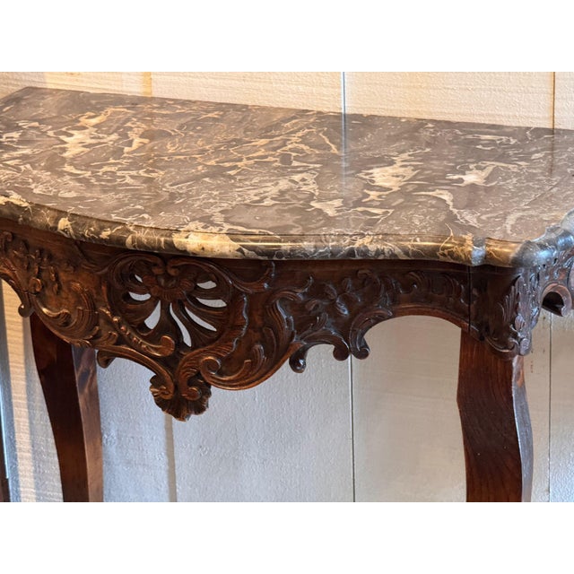 19th Century Walnut Console With Serpentine Marble Top For Sale - Image 6 of 10