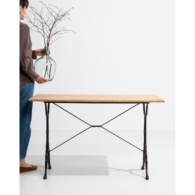 Silver Mid 20th Century Cast Iron Bistro Table With Oak Top For Sale - Image 8 of 12