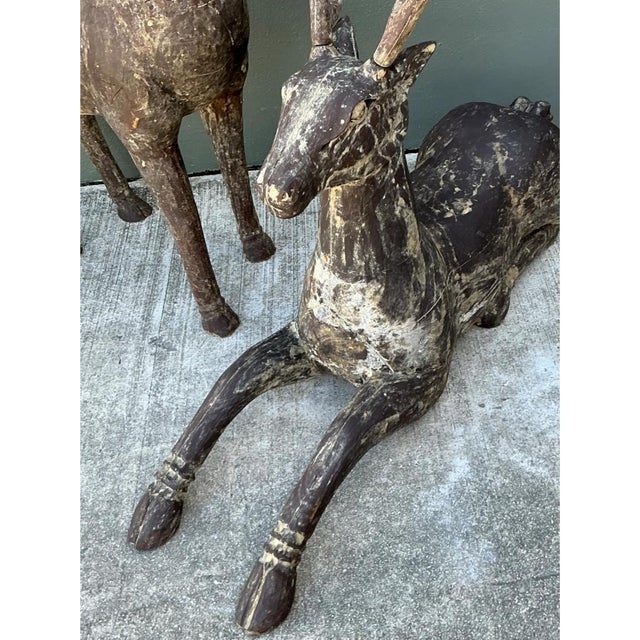 Vintage Carved Wood Deer Sculptures - Pair For Sale In West Palm - Image 6 of 12