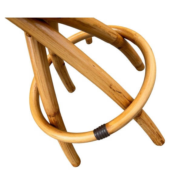 Restored Pair of 1940s Rattan Barstools With Spiral Legs and Orange Cushions For Sale In Los Angeles - Image 6 of 8