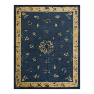 Antique Chinese Peking Rug Classic Greek Key Hand Knotted Wool 1920s 9'1" X11'8" For Sale