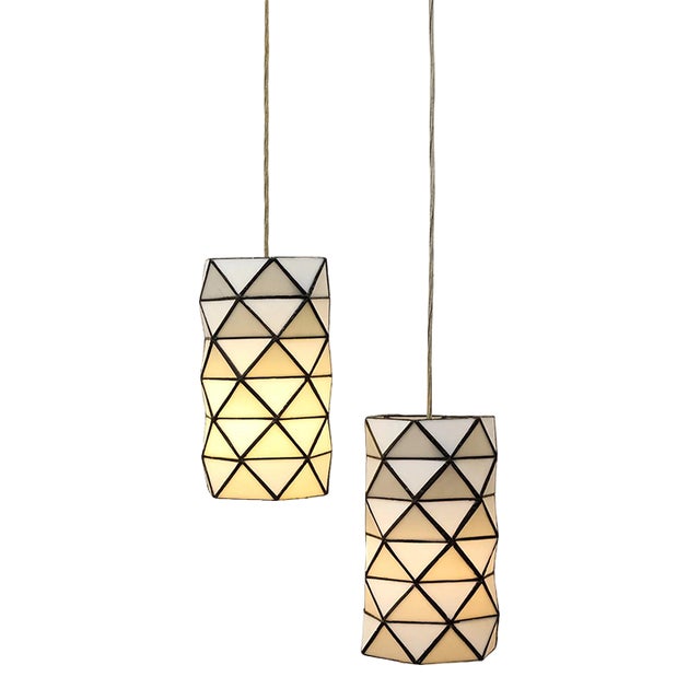 Vintage Geometric Stained Glass Hanging Pendant Lights - a Pair For Sale