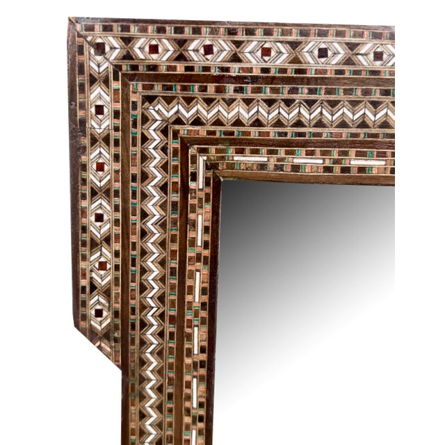 Marquetry Wood Inlaid Vintage Middle Eastern Mirror Frame For Sale - Image 4 of 4