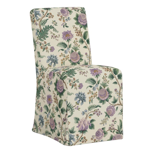Andrea Slipcover Dining Chair in Lilac Tree of Life Floral For Sale