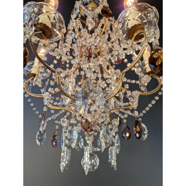 Vintage Venetian Style Crystal Chandelier With Purple and Amber Crystals For Sale - Image 6 of 8