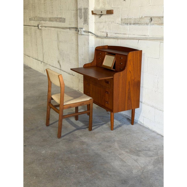 Wood Teak Brown Vanity Desk Secretary Bureau Combo Storage Cabinet Denmark 1960s For Sale - Image 7 of 10