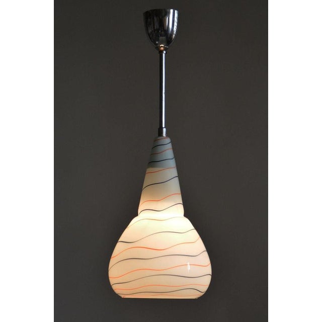 Mid-Century Czech Chromed Steel and Milk Glass Pendant Light, 1960s For Sale - Image 10 of 12