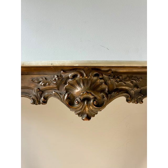 Wood Antique Rococo Style Carved Wood Console With Marble Top For Sale - Image 7 of 14