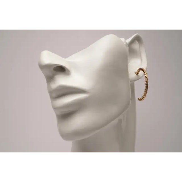 Metal Pair of 18 Karat Gold Textured Hoops For Sale - Image 7 of 7
