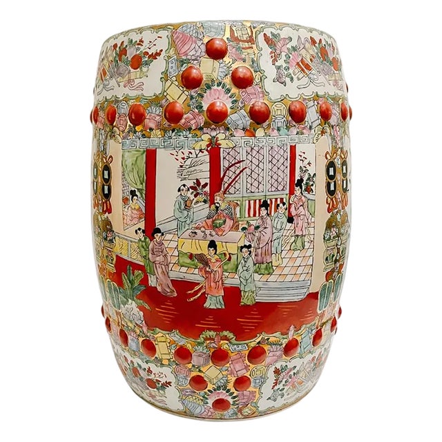 Vintage Chinese Rose Medallion Garden Stool For Sale
