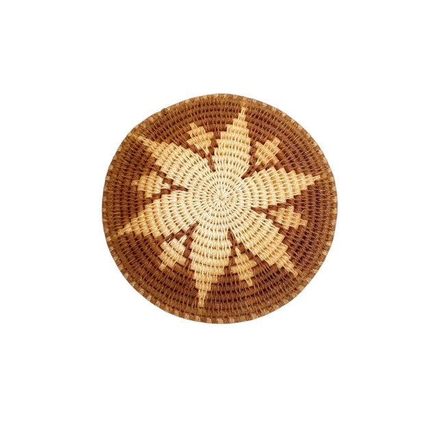1980s 1980s Beautiful Handcoiled Round Brown Woven Thread Wedding Basket 12" For Sale - Image 5 of 5