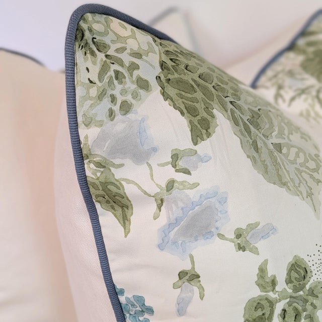 Not Yet Made - Made To Order Lee Jofa Hollyhock Cotton Chintz Pillows in Blue/Leaf - Pair For Sale - Image 5 of 7
