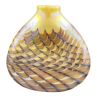 1980s Stephen Fellerman Feathered Blown Glass Vase For Sale