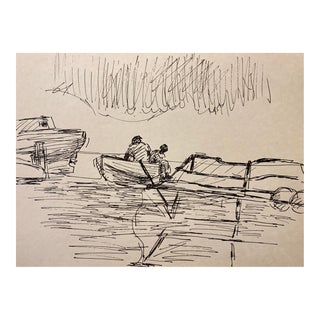 1970s Hayward Cirker Men in Boat Nautical Drawing For Sale