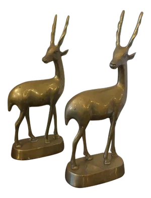 Vintage 1960s Brass Standing Antelope Figurines - a Pair
