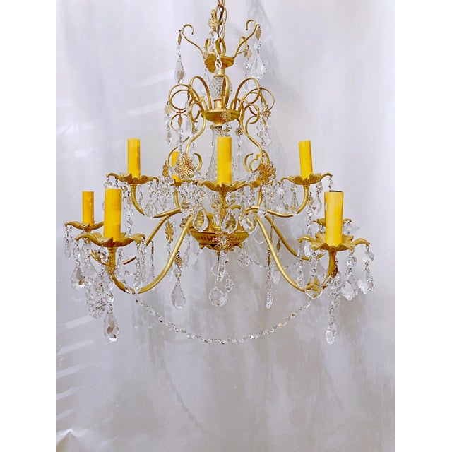 1950's Decorative Brass Chandelier For Sale - Image 9 of 10
