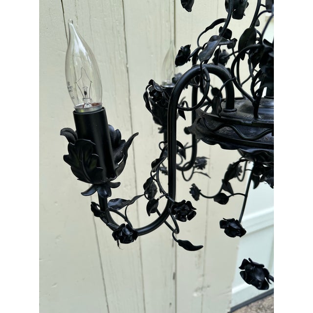 American Vintage Five Light Black Floral Fixture For Sale - Image 3 of 8