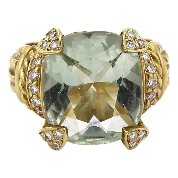 Judith Ripka Ring Green Amethyst & Diamond 18k Yellow Gold | Chairish