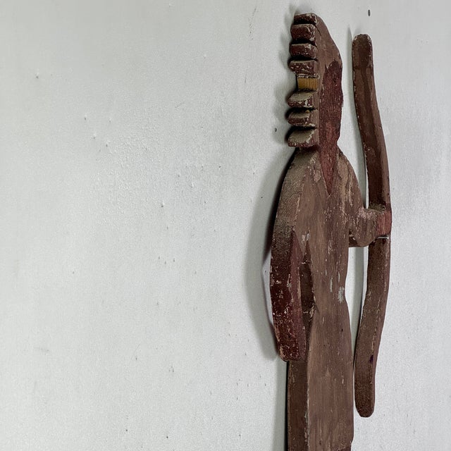 Salmon Epic 19th Century Indian Chief Trade Sign, Carved Wood in Painted Salmon Color For Sale - Image 8 of 14