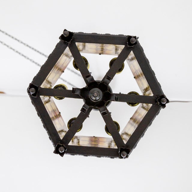 1900 - 1909 1900s Iron & Amber Glass Gothic Art Nouveau Lantern For Sale - Image 5 of 13