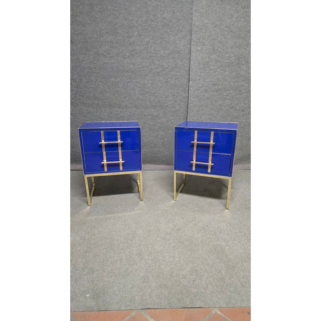 Pair of Blue Glass Bedside Tables Made in Italy Justfurnituress Designer For Sale - Image 10 of 12