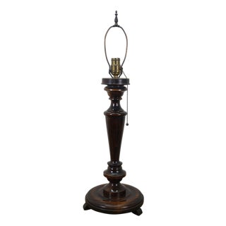 Antique Turned Mahogany Candlestick Trophy Column Table Lamp 28" For Sale