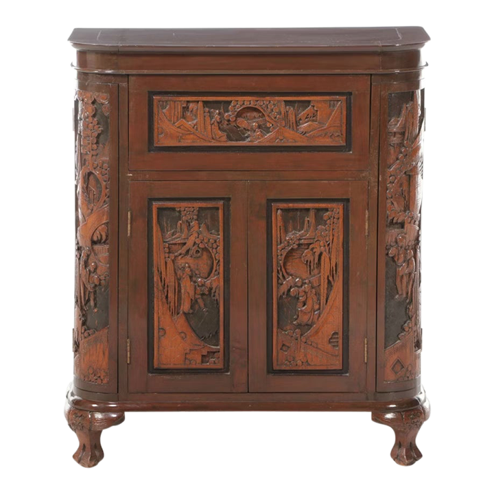 Vintage Asian Carved Bar Cabinet Mid Century | Chairish
