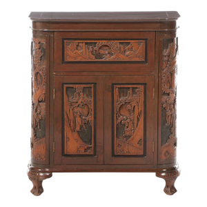 Vintage Asian Carved Bar Cabinet Mid Century