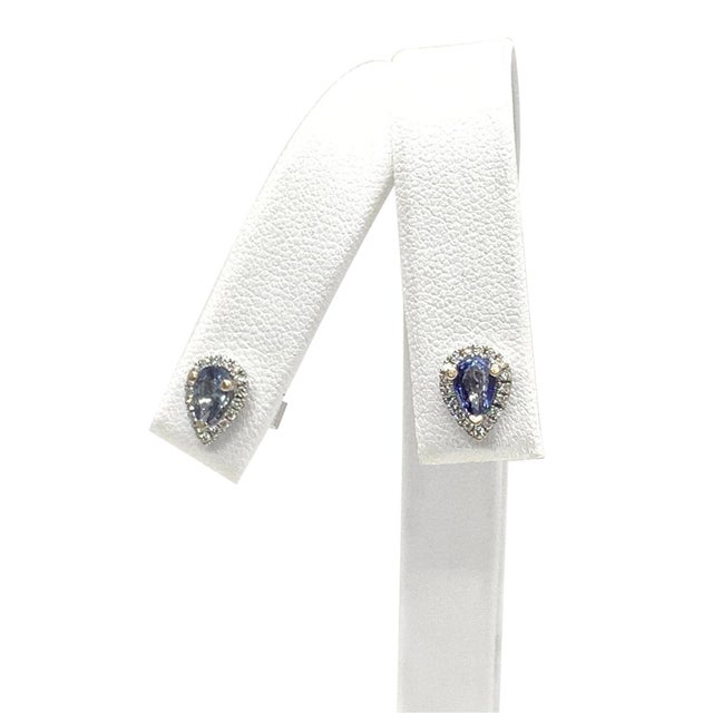 Metal Diamond Sapphire Earrings 18k White Gold Stud 0.60 TCW Certified For Sale - Image 7 of 8