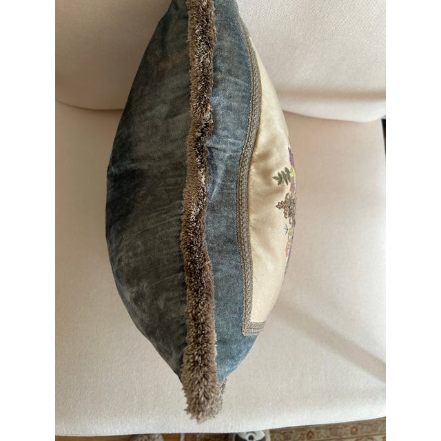 Abstract Vintage Rare Tree of Life Velvet Pillow With Antique Embroidered Appliqué For Sale - Image 3 of 7