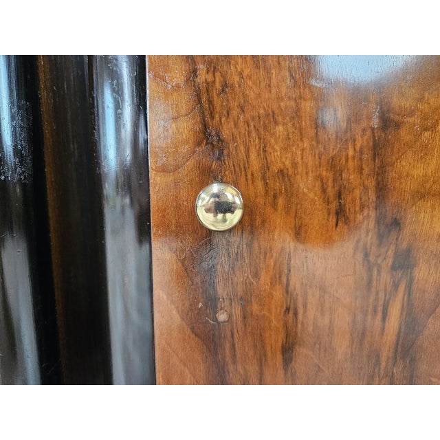 Black Art Deco Bedside Tables in Walnut Burl with Pink Glass Tops, 1940, Set of 2 For Sale - Image 8 of 16