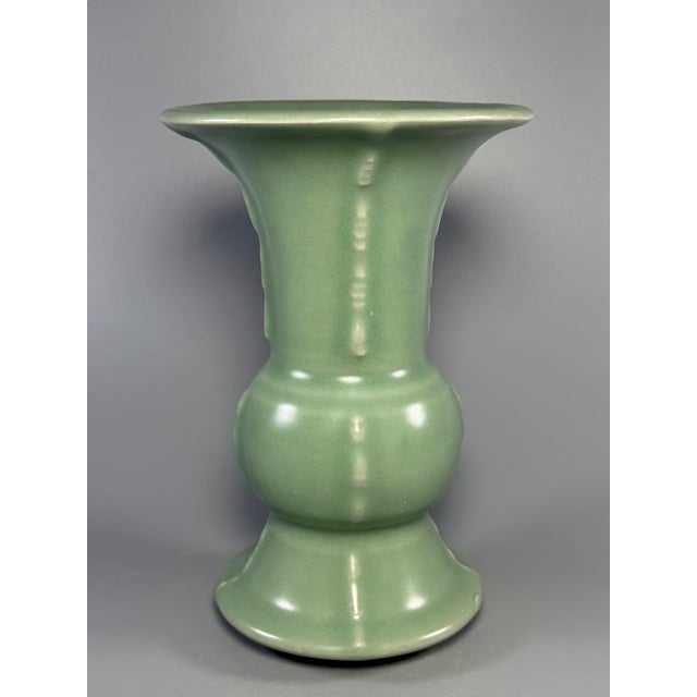 Chinese China Vintage‑Style Green Celadon Flared‑Rim Vase For Sale - Image 3 of 6