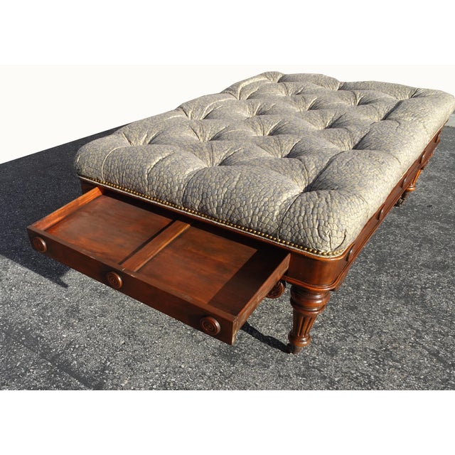 Large Vintage Theodore Alexander Tufted Bench Ottoman Coffee Table W Game Table For Sale - Image 11 of 15