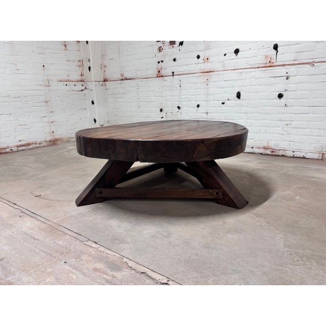 Vintage Brutalist Wabi-Sabi Round Oak Coffee Table, 1950s For Sale - Image 4 of 8