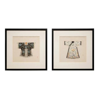 Vintage Framed Chinese Court Robe Art Pair - Mid-Century Chinoiserie Decor For Sale