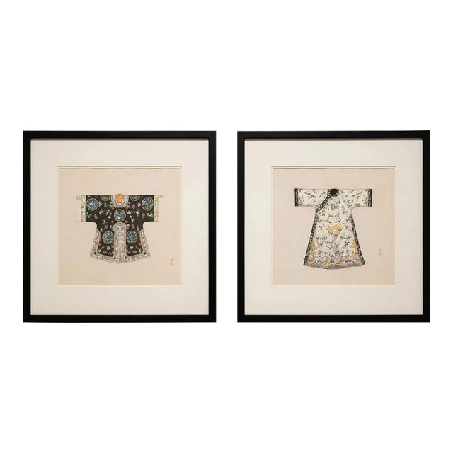 Vintage Framed Chinese Court Robe Art Pair - Mid-Century Chinoiserie Decor For Sale