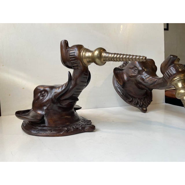 Hollywood Regency Regency Bronze Elephant Candleholder Sconces, 1960s, Set of 2 For Sale - Image 3 of 16
