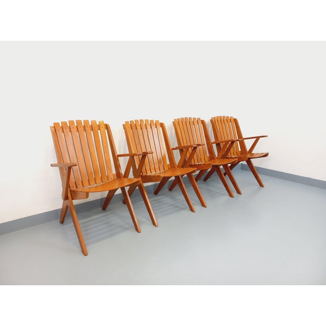 Mid-Century Modern Vintage Beechwood Garden Armchairs, 1960s, Set of 4 For Sale - Image 3 of 18