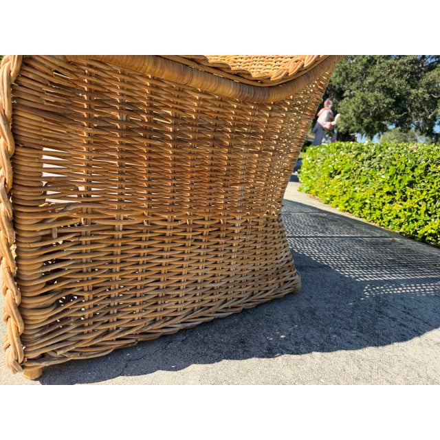 Vintage 72” Handwoven Rattan Sofa With Large Braid Trim For Sale - Image 9 of 12