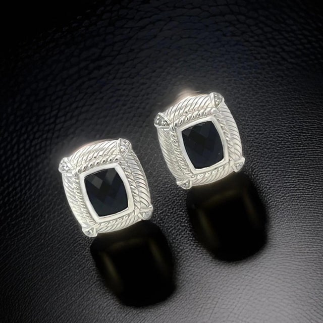 1990s Pair of Judith Ripka Estate Onyx Omega Back Earrings Sterling Silver 14 Grams For Sale - Image 4 of 13